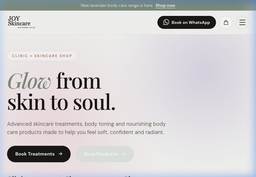 Joy Skincare Website Preview